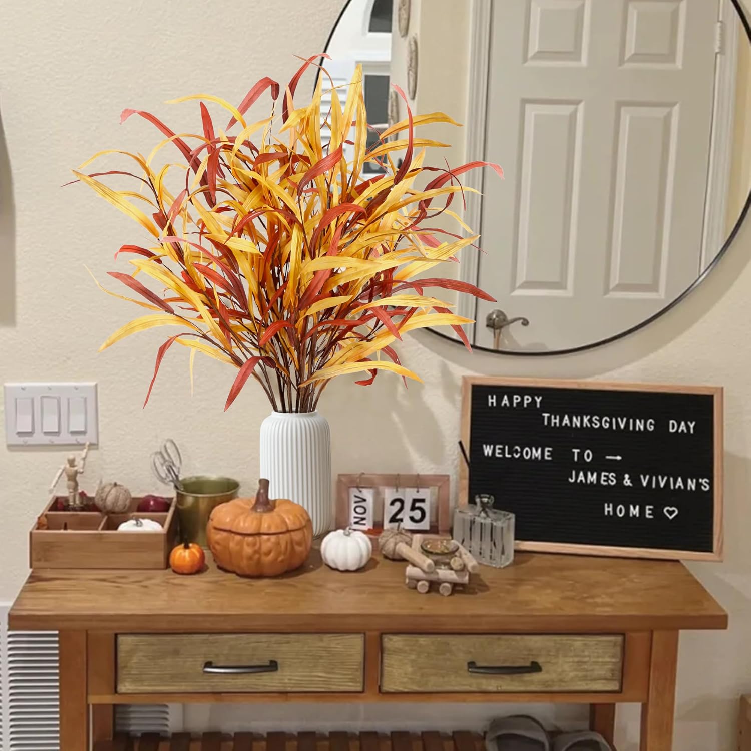 Sggvecsy 6Pcs Fall Leaves Stem Artificial Fall Greenery Stem Autumn Faux Plants Artificial Autumn Branches Fake Leaf Bouquet for Home Vase Thanksgiving Table Centerpieces Harvest Festival Decor - Image 2