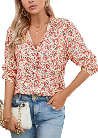 Blouses for Women Fashion Long Sleeve Button Down Shirts Dressy Casual Tops Work Blouses