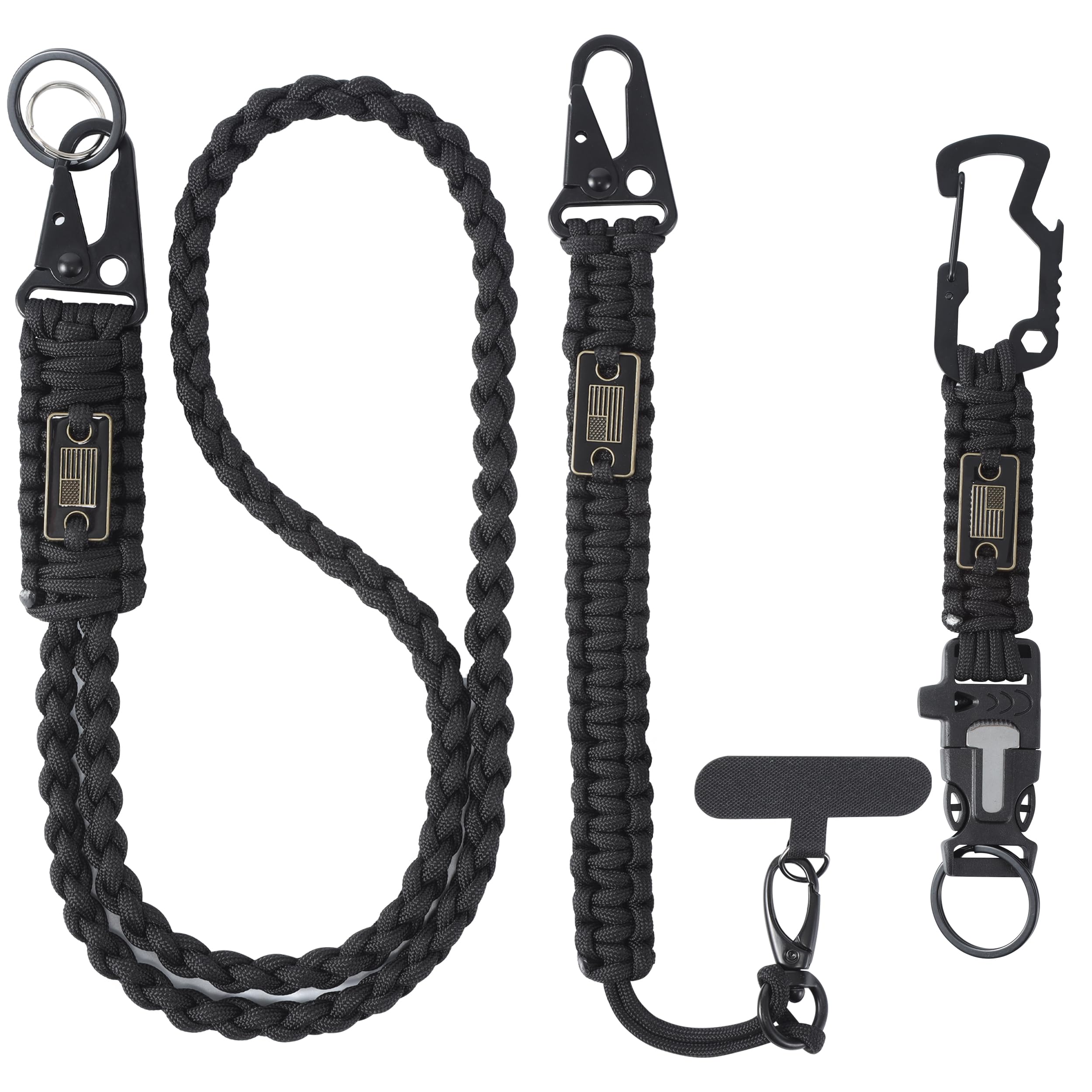 YIWUBAI Heavy Duty Braided Paracord Lanyard for ID Badges,EDC Tether for Phone,Tactical 550 Paracord Keychain with USA Flag