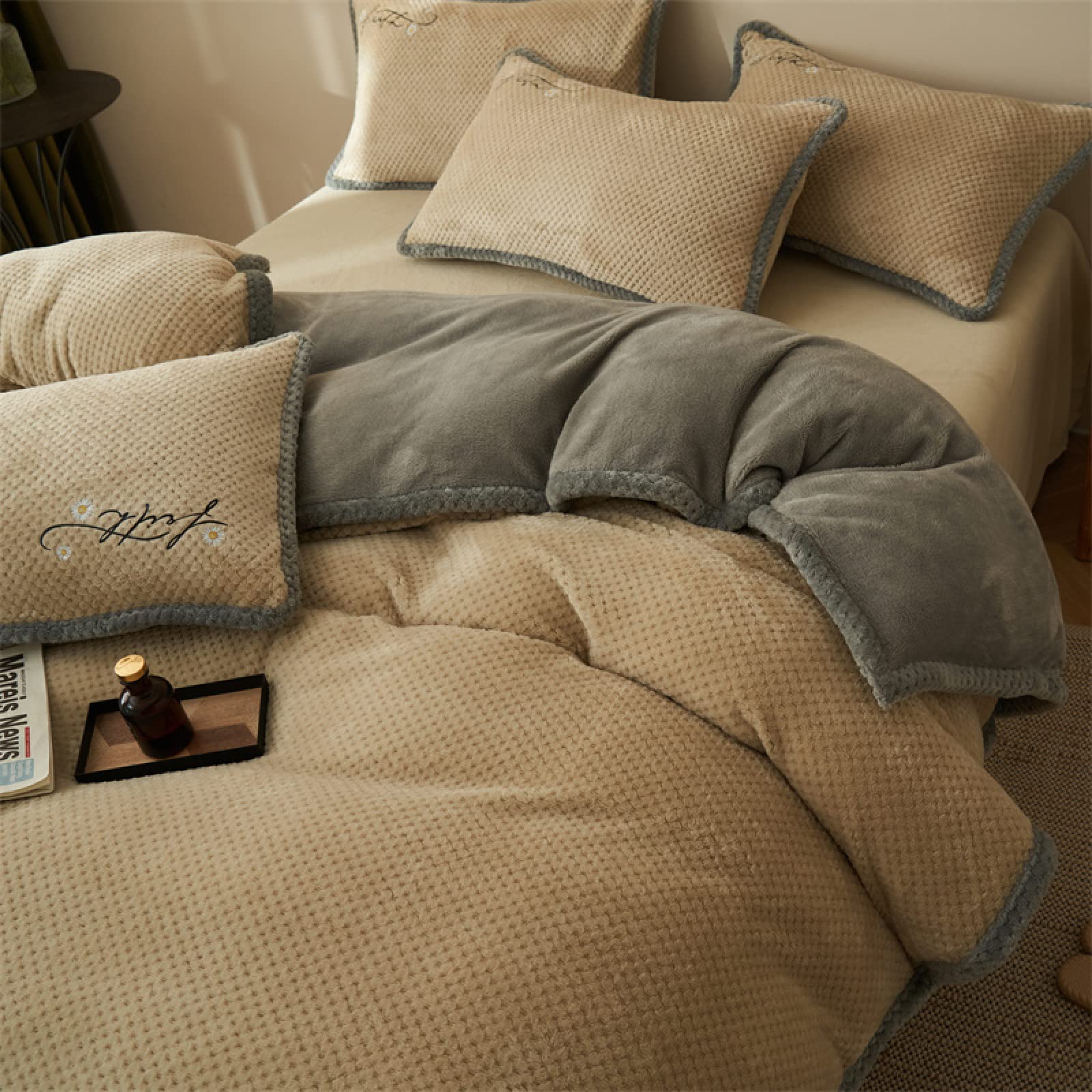 Lenzuolo Sotto Con Angoli Singolo,Copripiumino Rosa Pile Singolo,Copripiumino In Peluche Autunno E Inverno, Soffice Set Di Biancheria Da Letto Morbido Caldo E Confortevole, Coperta Copripiumino A Dop