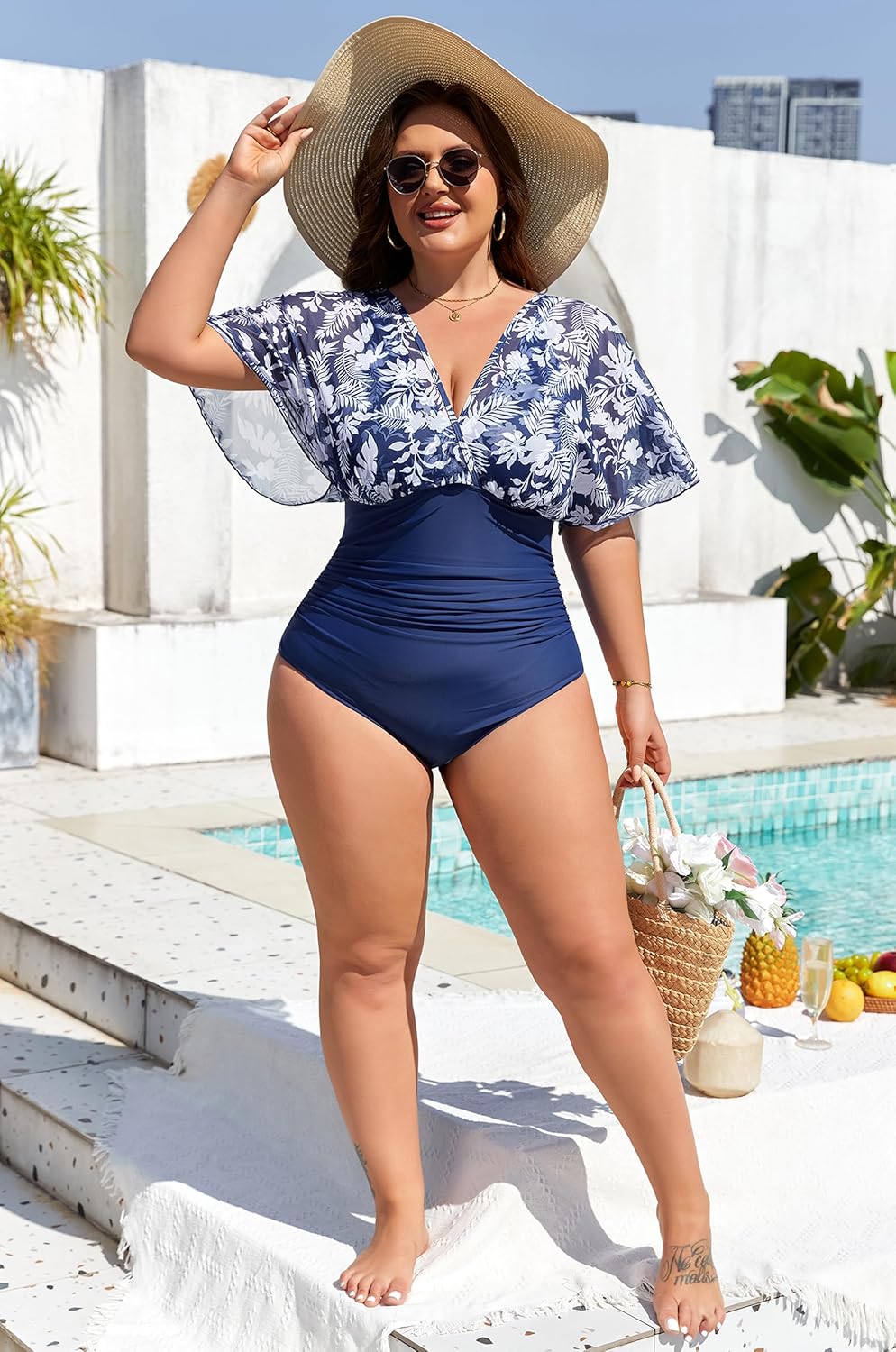 Blooming Jelly Women's Plus Size Swimsuit One Piece Bathing Suit Tummy Control Mesh V Neck Maternity Swimwear - Image 5