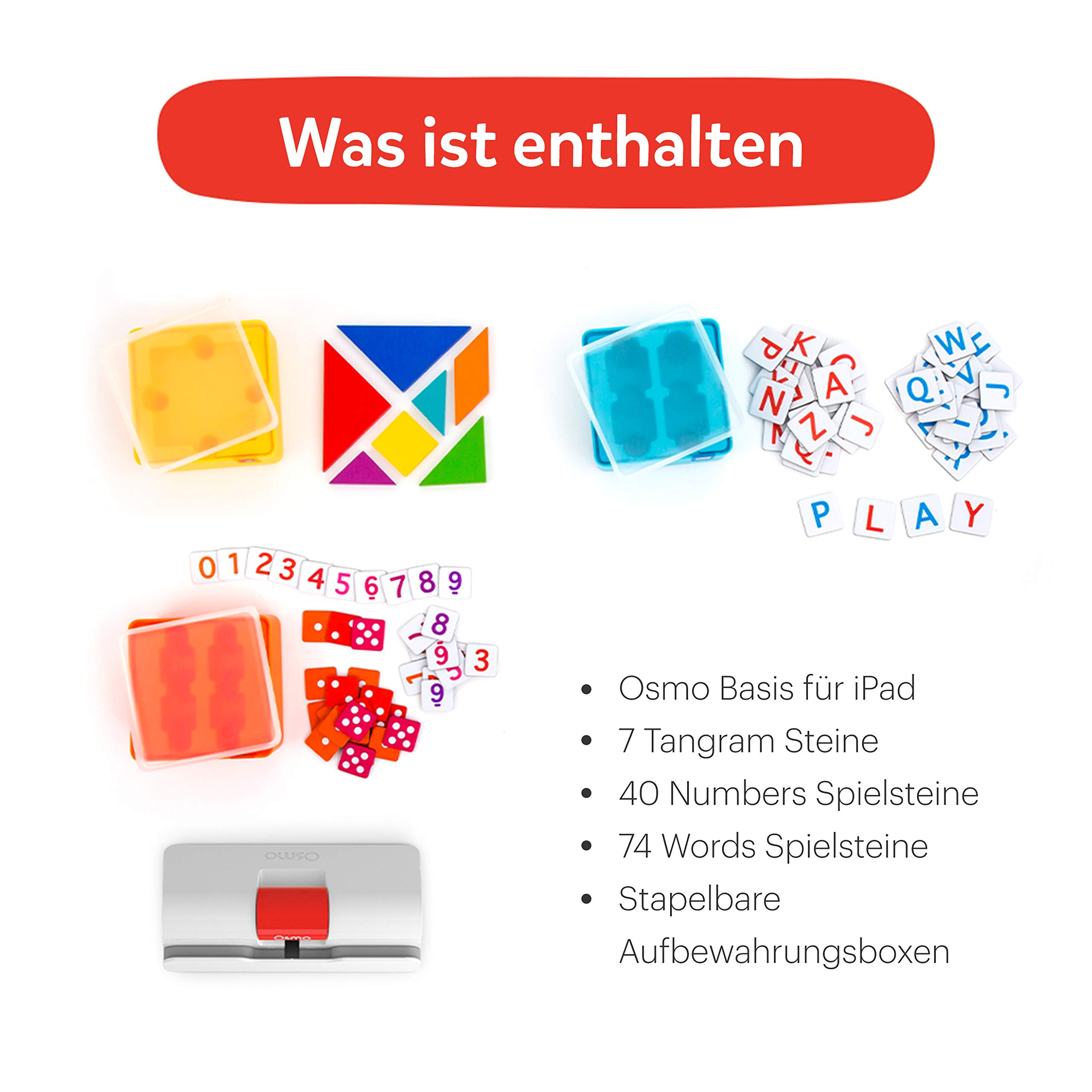Osmo - Genius Starter Kit - 5 interaktive Lernspiele - Alter 6-10 Jahre - Mathematik, Rechtschreibung, Kunst, Kreativität und Physik - MINT Spielzeug (Osmo Basis für iPad enthalten)