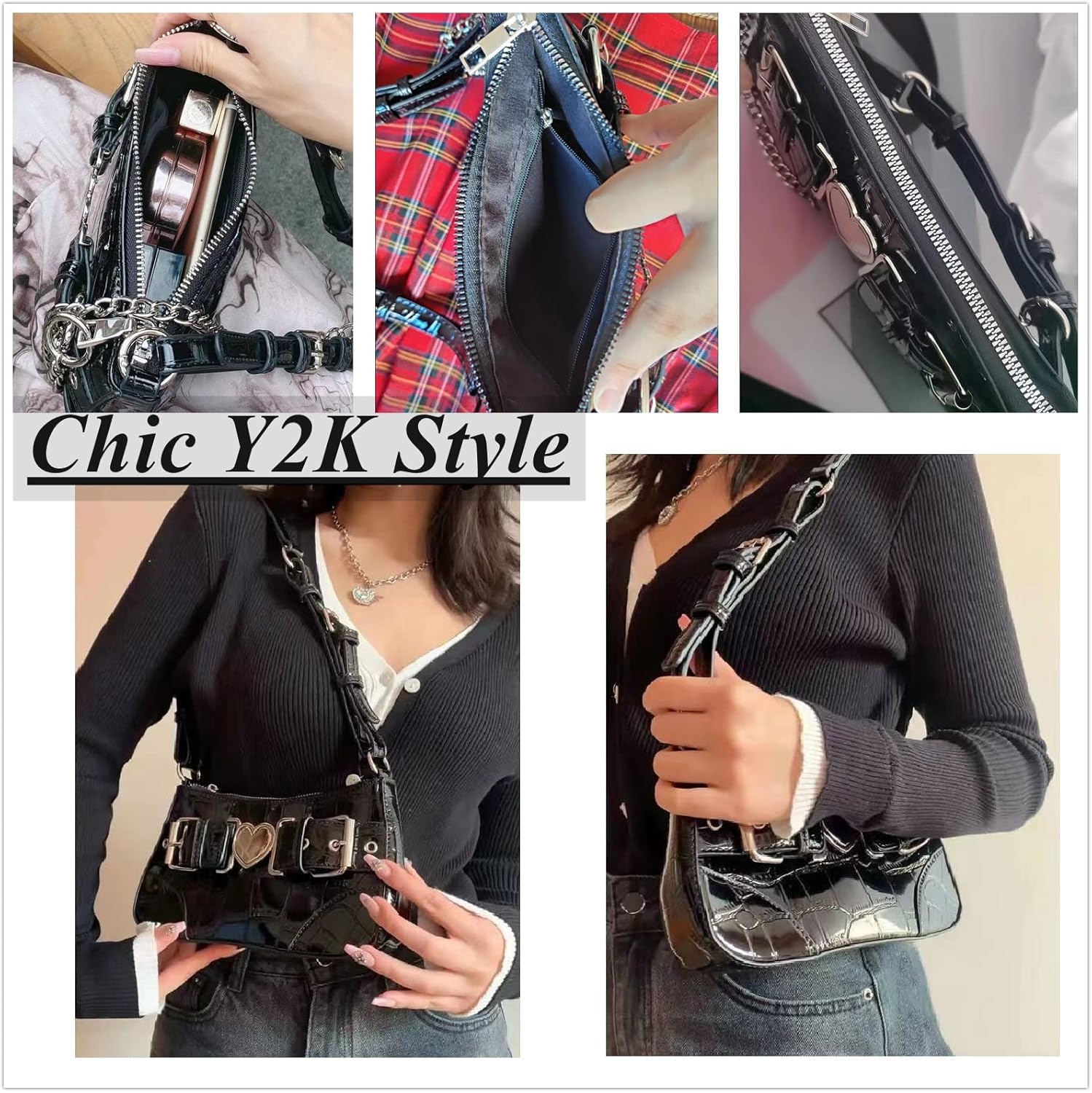 Punk Bag, Sourpuss Gothic Tote Purse Y2K Cool Style Trendy Women Shoulder Bags Rock Fashion Girls Handbag - Image 8