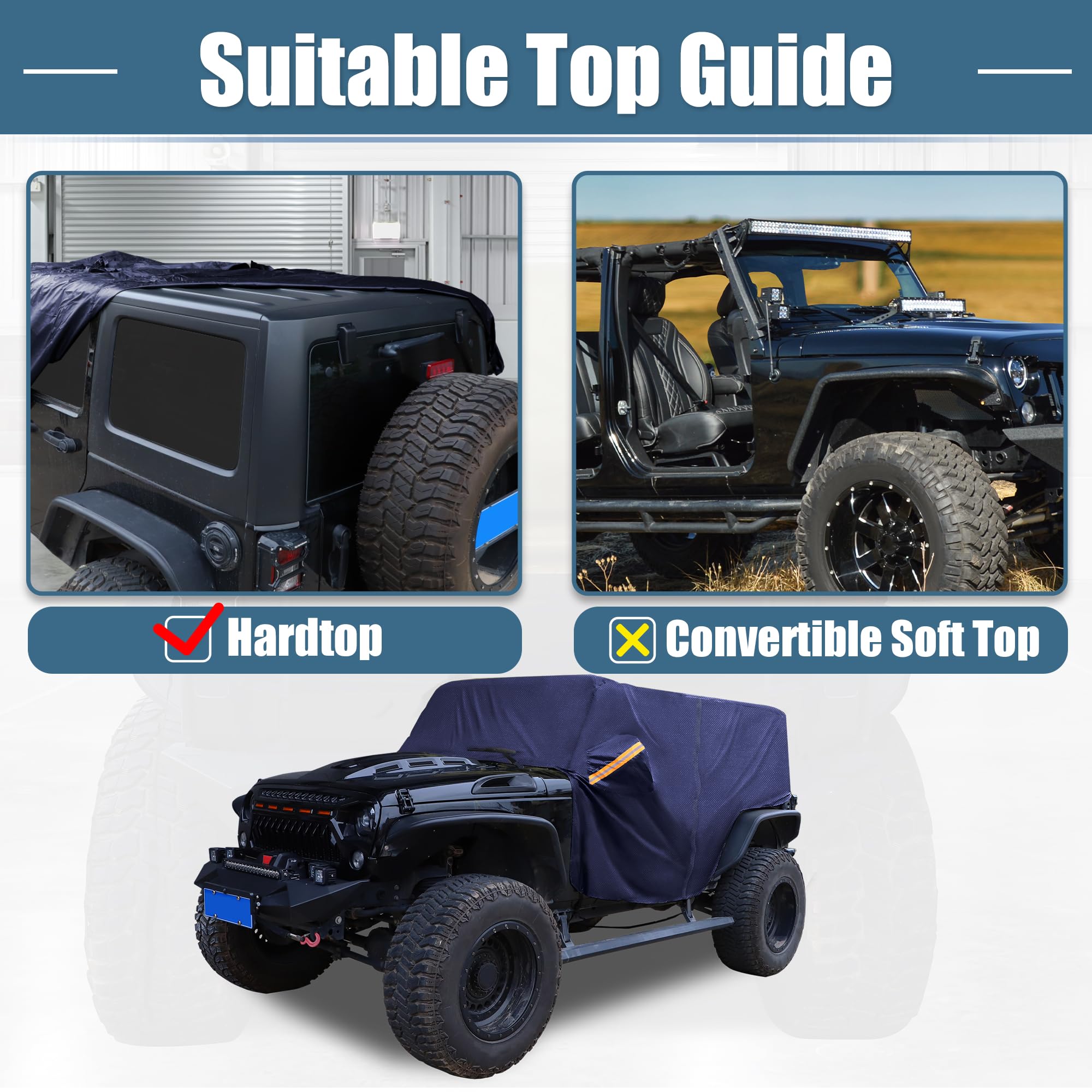 X AUTOHAUX SUV-Kabinenabdeckung für Jeep Wrangler JK JL Hardtop 4-Türer (2007–2021) – wasserdicht, UV-beständig und Allwetterschutz mit Reißverschluss für die linke Tür, 210D Oxford-Material