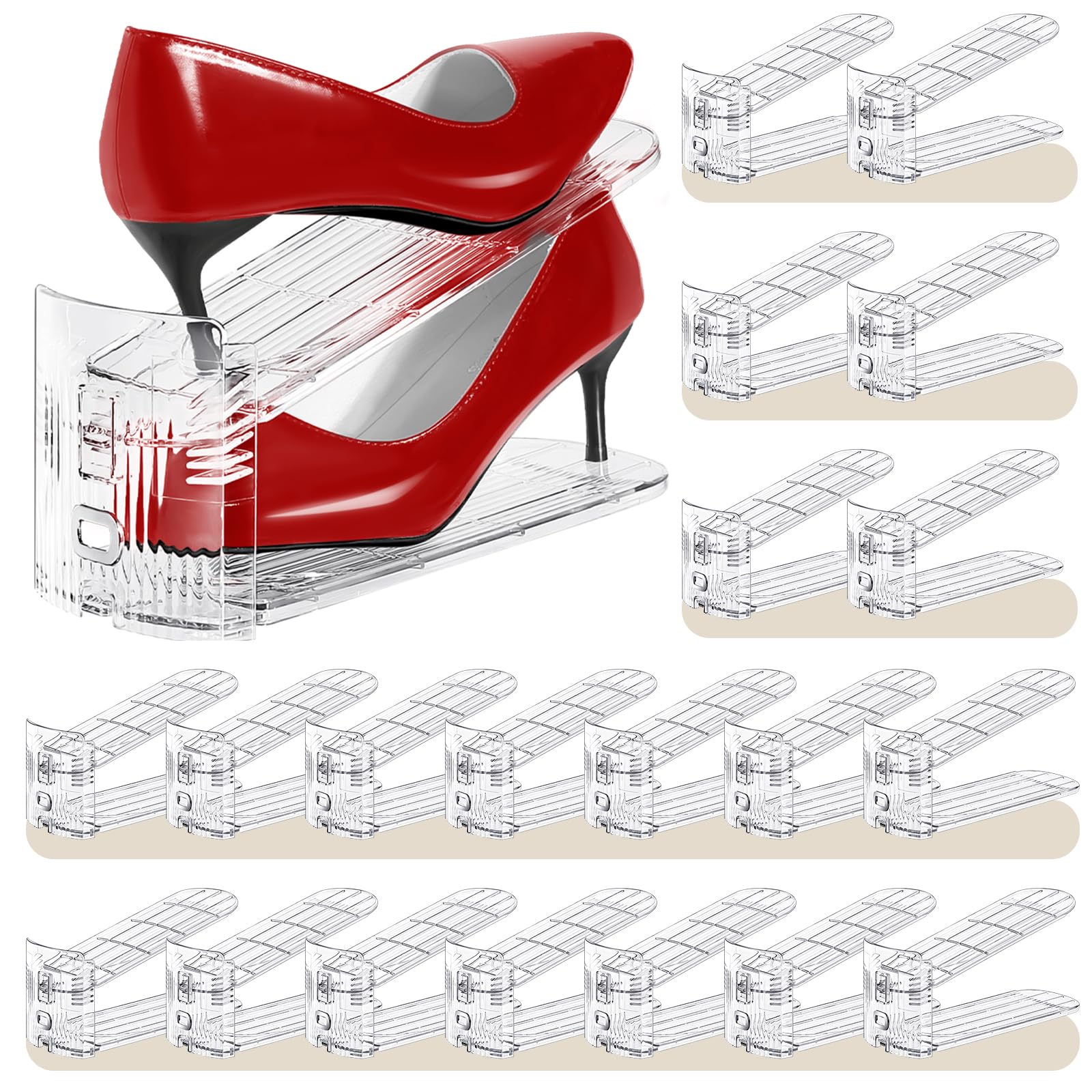 Photo 1 of **FACTORY SEALED** Tgzwme Shoe Slots Organizer 20 Pack - Shoe Stackers, 3 Levels Adjustable, Space Savers 50%, Double Layer Holders for Closet (Transparent), Organizador de Zapatos