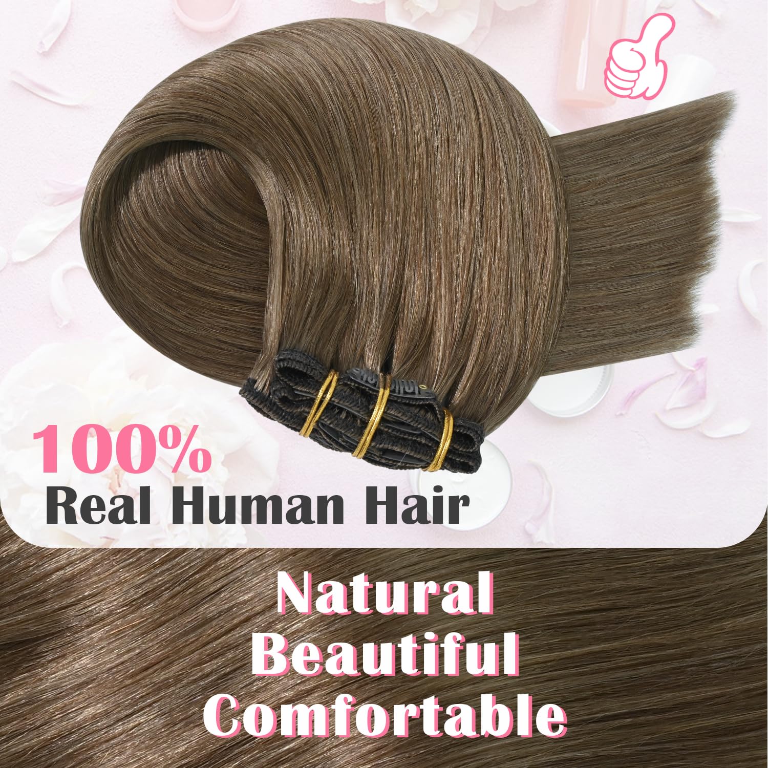 Aison Ash Brown Hair Extensions Real Human Hair Clip in 75G 100% Remy Human Hair Soft Silky Straight 7pcs 16clips (18 Inch #8)