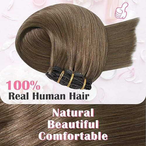 Miniatura 2 de Aison Extensiones de cabello humano real color castaño ceniza, 2.47 onzas, 100% Remy, 100% cabello humano Remy, suave, sedoso y lacio, 7 unidades,