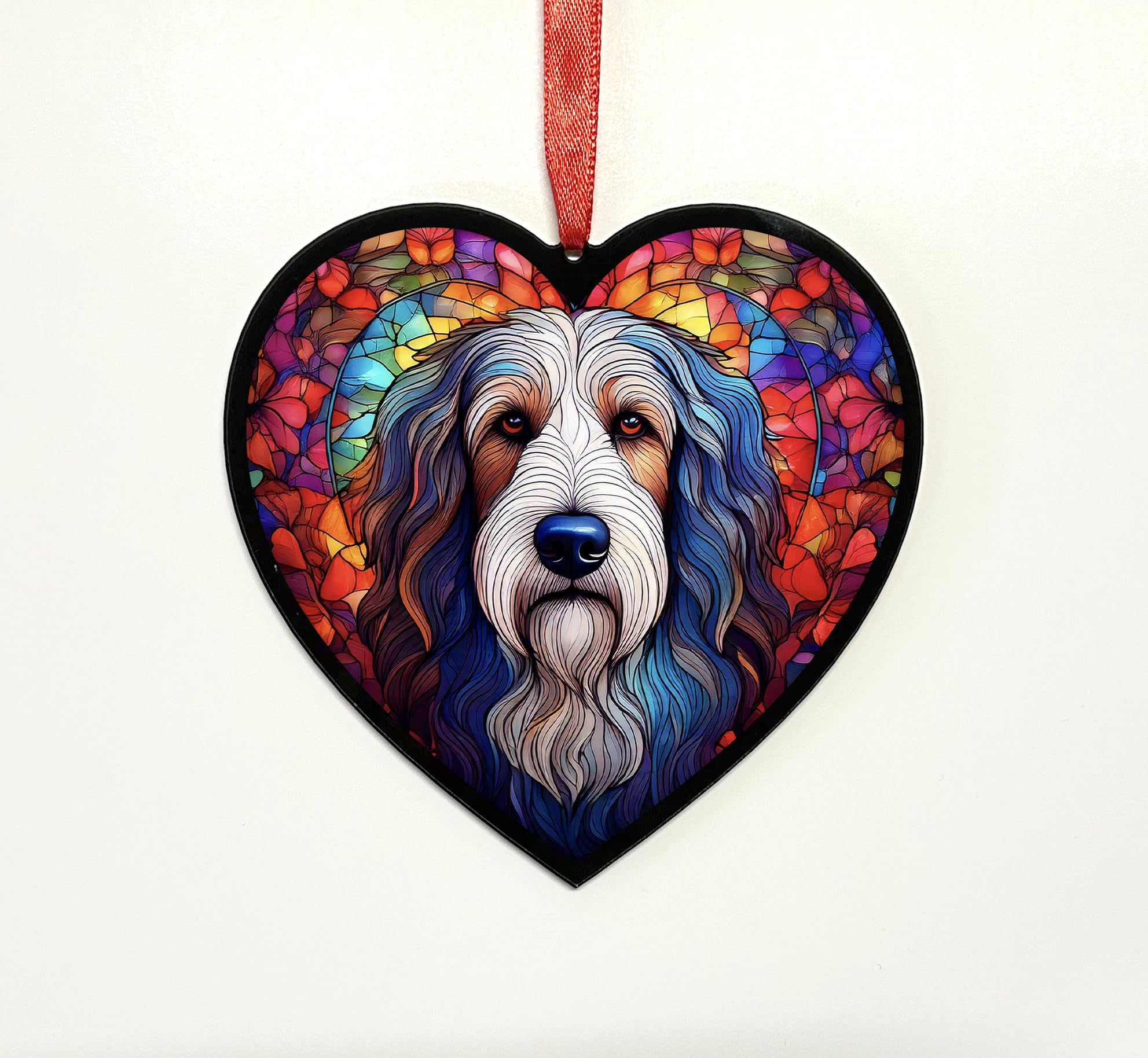 Bearded Collie Heart Suncatcher - Memorial or Gift for Dog Lovers - 13cm