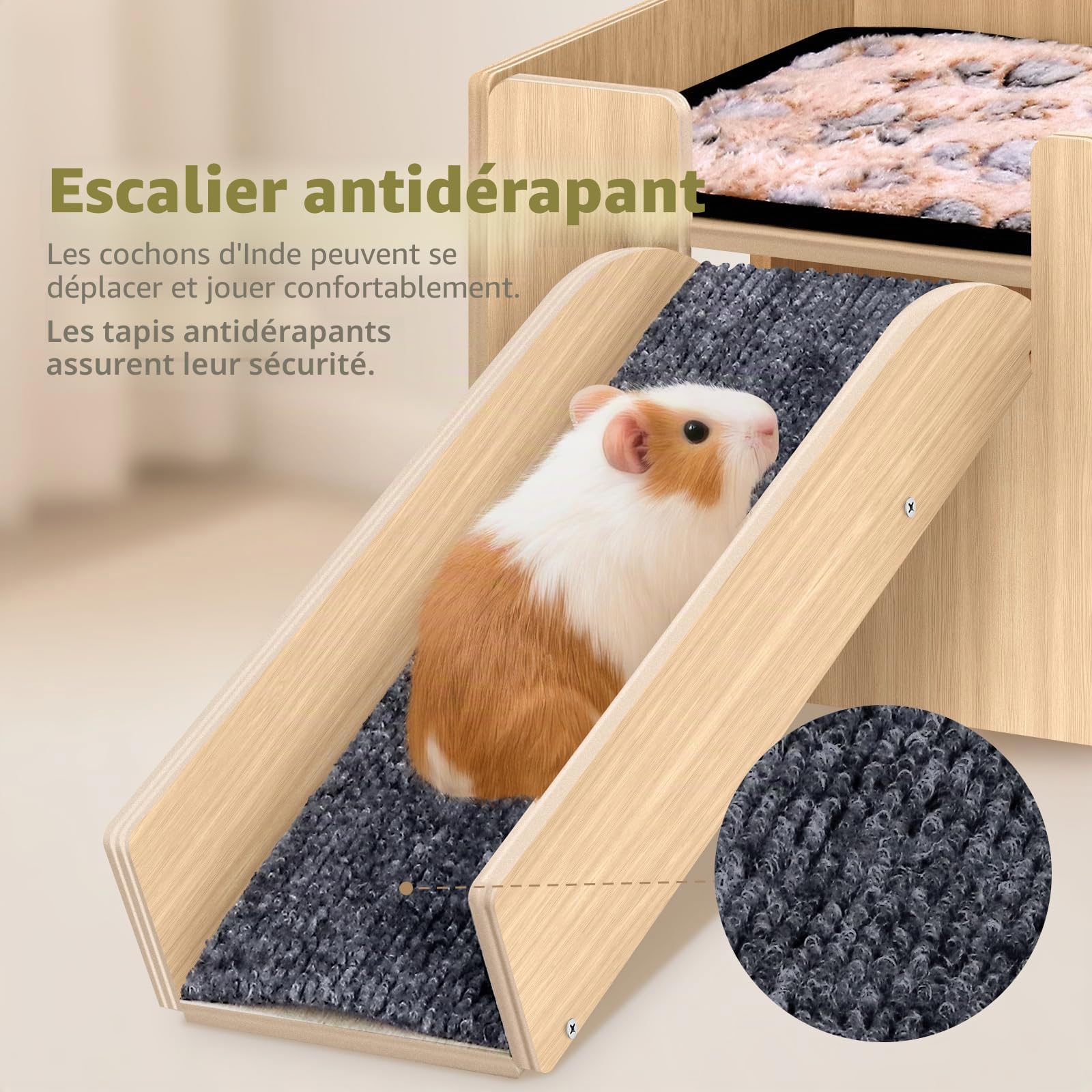 Mittimiya Maison 3-en-1 pour cochons d'Inde avec plate-forme et escalier
