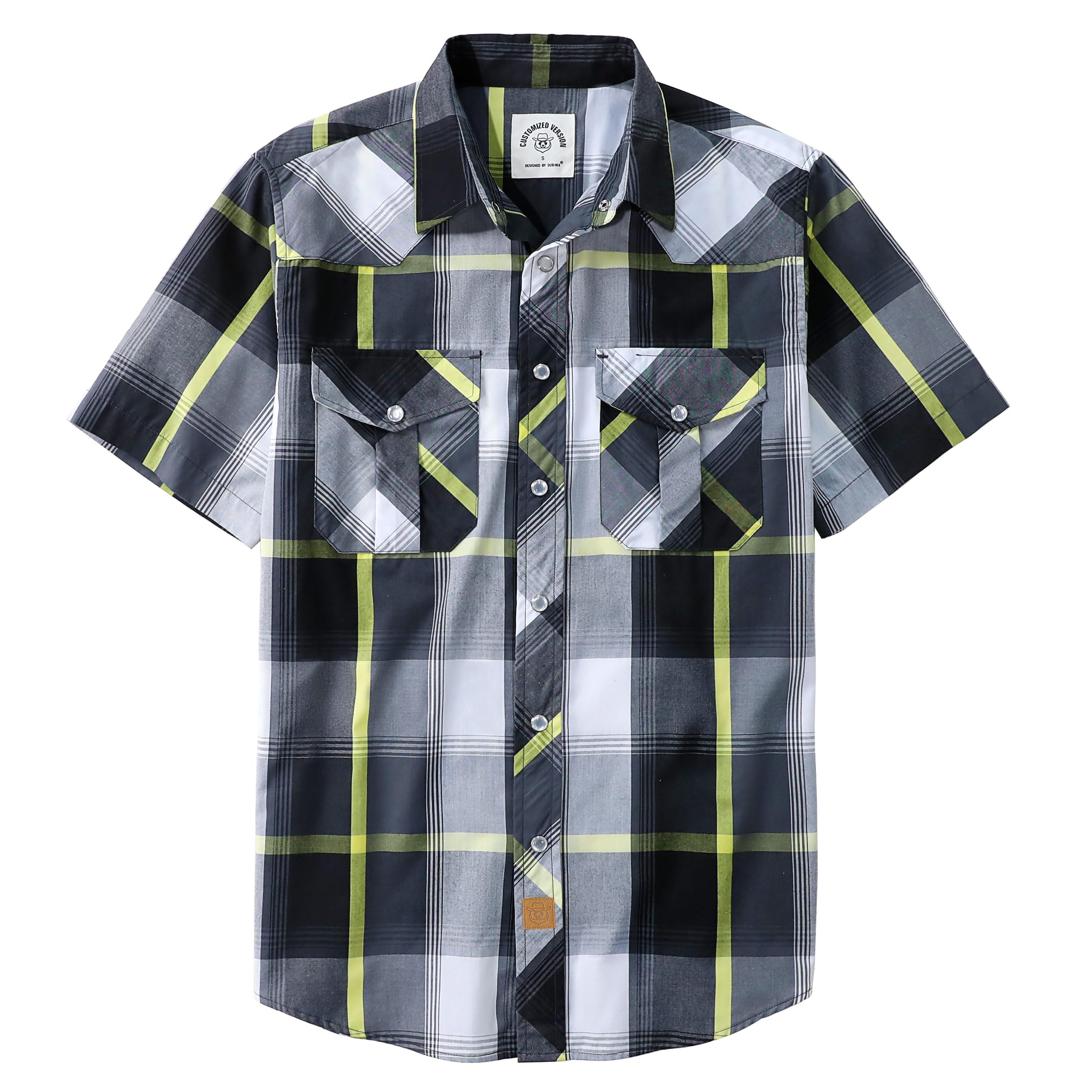 Dubinik® Western Shirts for Men Short Sleeve Plaid Pearl Snap Shirts for Men Button Up Shirt Cowboy Casual Work Shirt