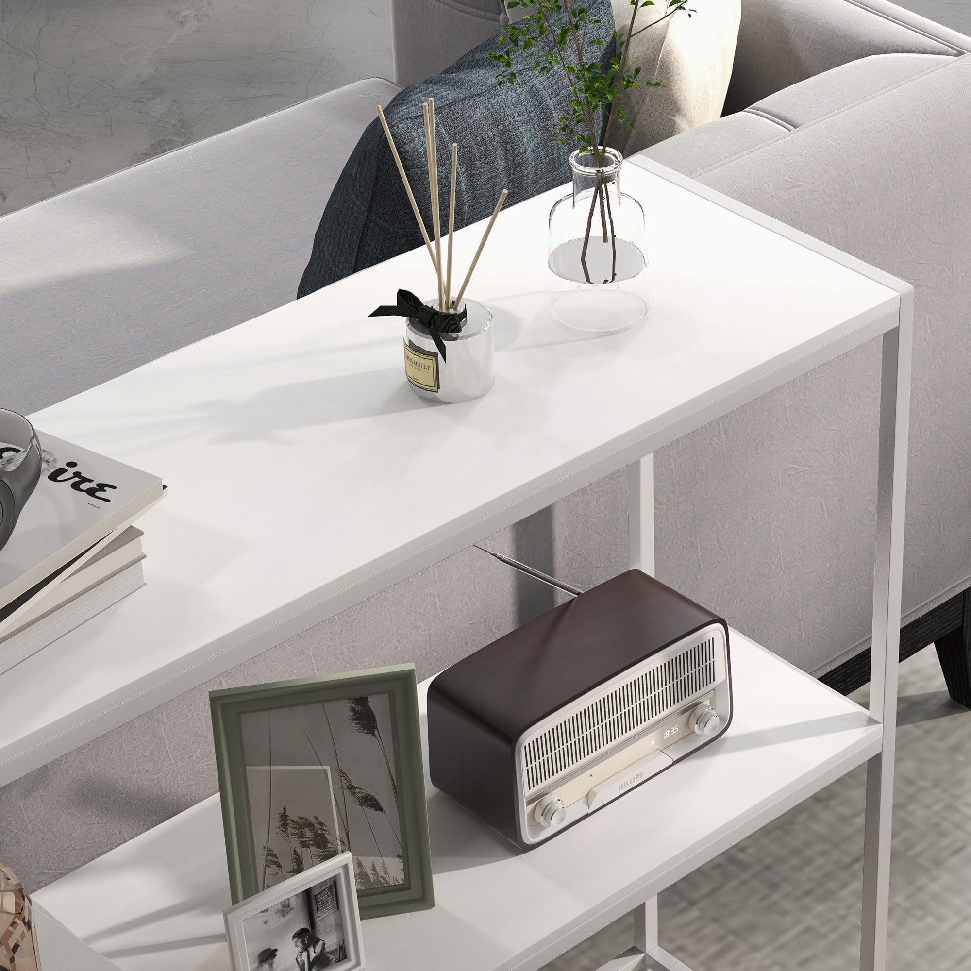 HOMCOM Tavolo Consolle Slim da Ingresso con Ripiano Aperto, Mobile Consolle in Acciaio e Truciolato, 100x30x87 cm, Bianco