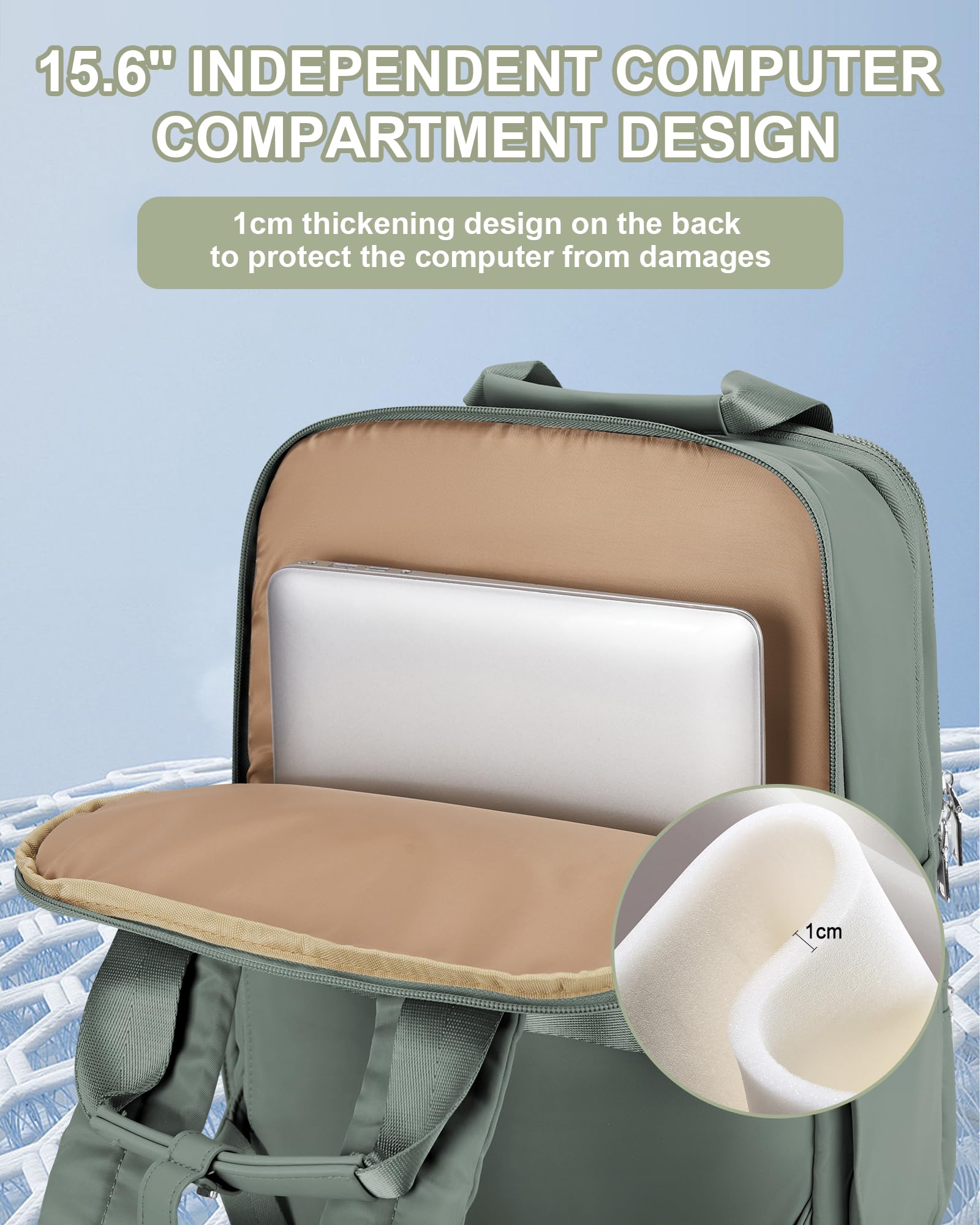 Bergsalz Zaino Donna Uomo Ryanair 40x20x25 Da Viaggio Impermeabile Bagaglio a Mano Università Casual Per Laptop Da 14 Pollici Verde Militare