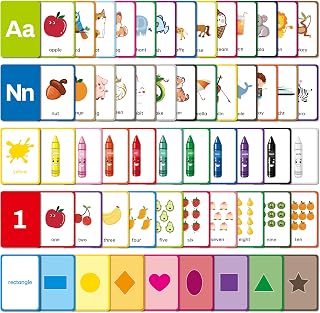 Montessori Flash Cards for Toddlers 2-5: 54 Double-Sided Alphabet, Numbers, Colors & Shapes - Waterproof, Tear-Resistant Preschool Learning Toys