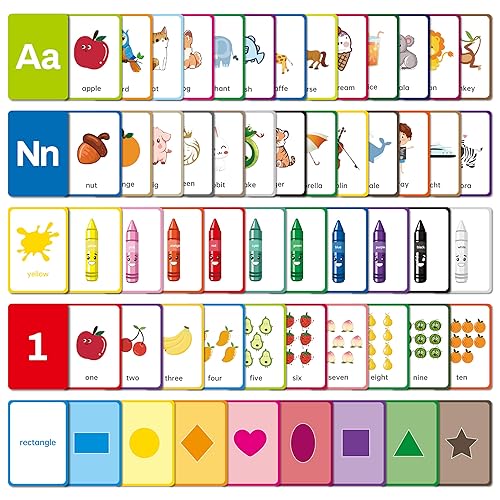 Flash Cards for Toddlers Learning – 54 Double-Sided Alphabet, Number,