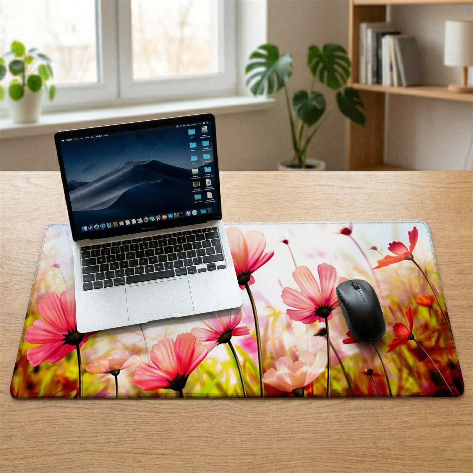 Alfombrilla Ratón XXL 1200 x 600 x 3 mm, Alfombrilla Escritorio, Rosa Grande Protector de Mesa con Base de Goma Antideslizante y Bordes Cosidos, Impermeable, para Oficina, PC, Gaming (Amapola) L-x2268