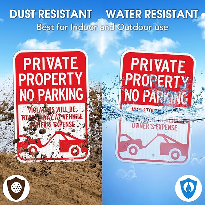 T&R (2 Pack) Large Private Property No Parking Sign, Violators Will Be Towed Away at Vehicle Owner's Expense Sign, 18" x 12" Engineer Grade Reflective Sheeting, Rust Free Aluminum, Waterproof, Fade Resistant, 2 Pre-drilled Holes