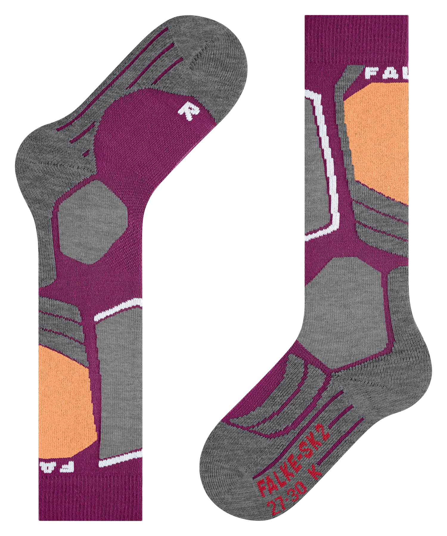FALKE Uniseks - dzieci Skarpety narciarskie SK2 Intermediate K Kh Wełna ciepłe grube 1 Para, Fioletowy Radiant Orchid 8692, 31-34
