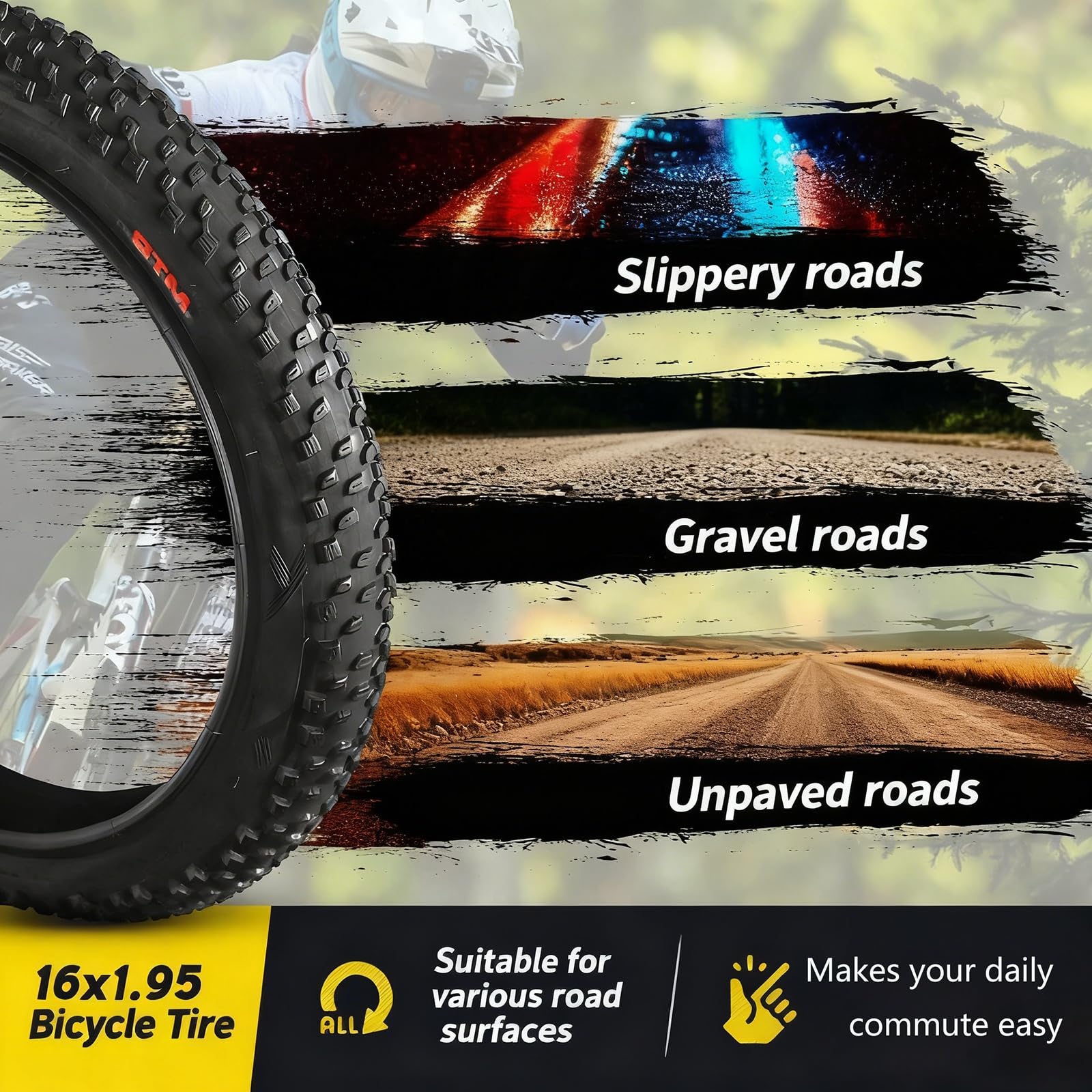 16x1.95 Opona Rowerowa Odporna na Przebicia i Gotowa do Tubeless | Opona All-Terrain dla Rowerów Górskich i Miejskich z Wzmocnionymi Ścianami i Wzorem Blokowym dla Trwałości i Przyczepności(1PC)