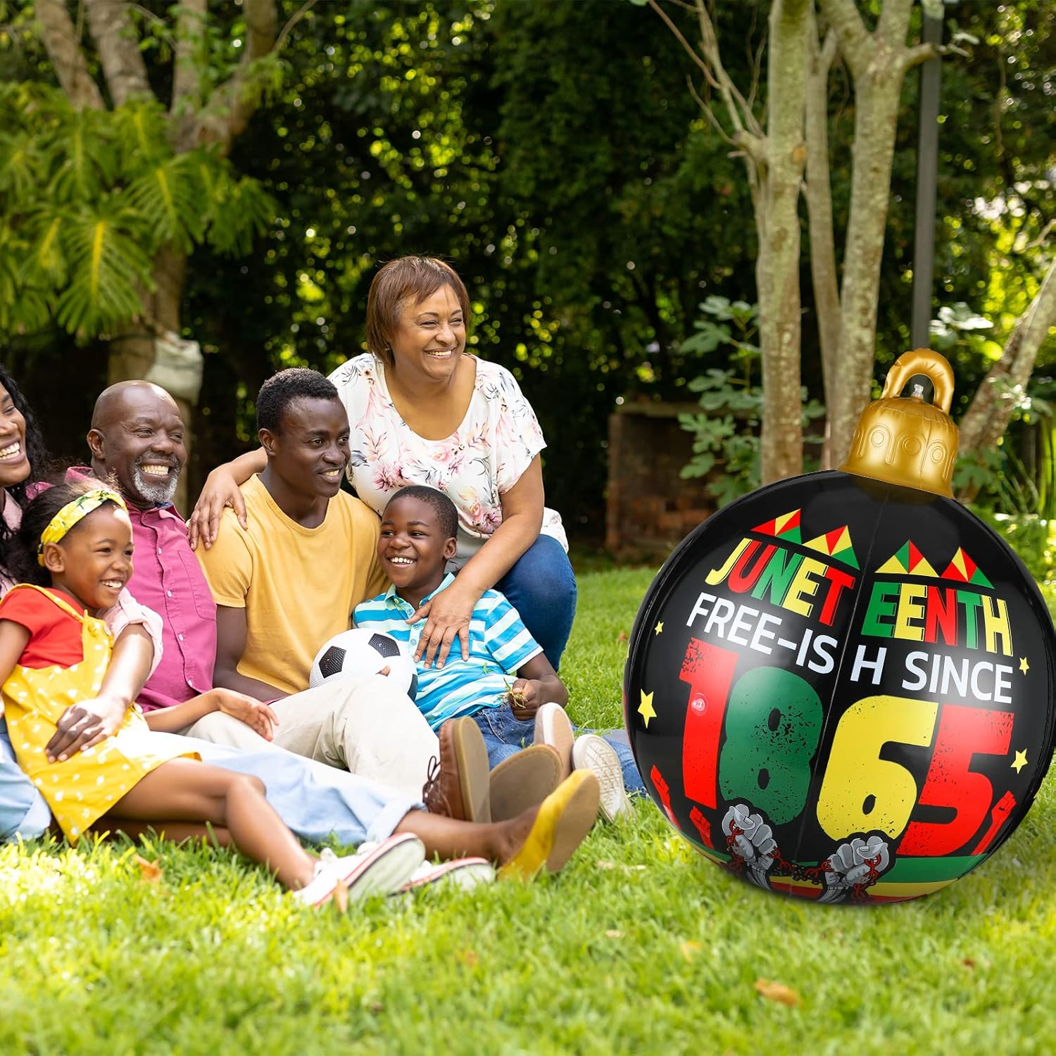 Jetec 2 Pcs Giant Inflatable Happy Juneteenth Day Ball 24 Inch Juneteenth Day PVC Decorated Ball Ornaments Blow up Inflatable Juneteenth Yard Decorations for Indoor Outdoor Garden Lawn Porch Holiday