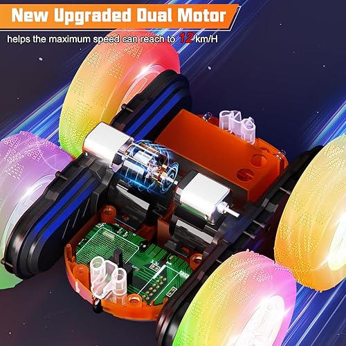 Miniatura 4 de Coche de control remoto de 82.4 F, auto de acrobacias de juguete de acrobacias de auto de acrobacias 4WD 2.4Ghz de doble cara giratorio de 360 con