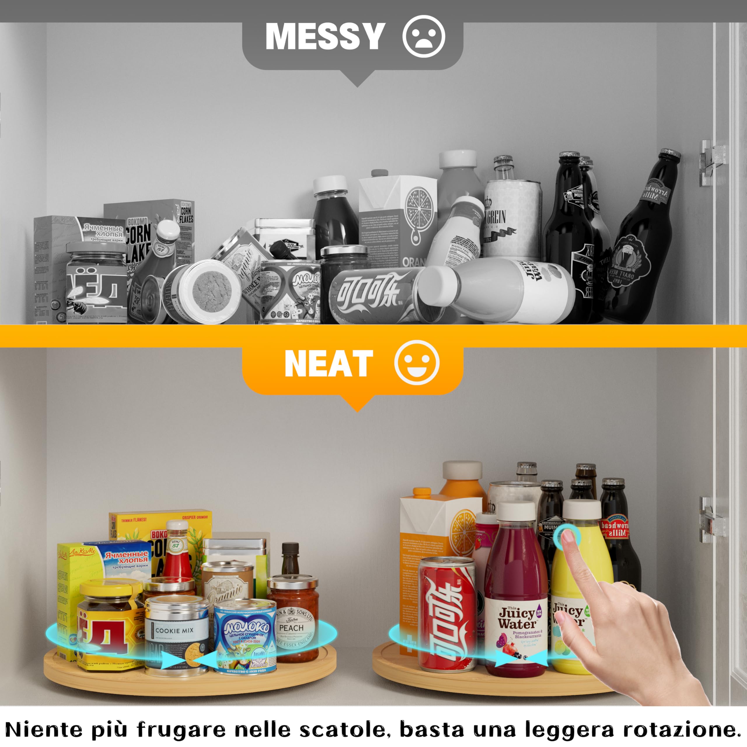 Homeryas Bambù Organizer Girevole, Portaspezie Girevole, Per Cucina Vassoi Girevoli Vassoio Girevole Portaoggetti Girevole Portaspezie Vassoio Portaoggetti Per Spezie, Frutta, Snack - 30cm - Bambù