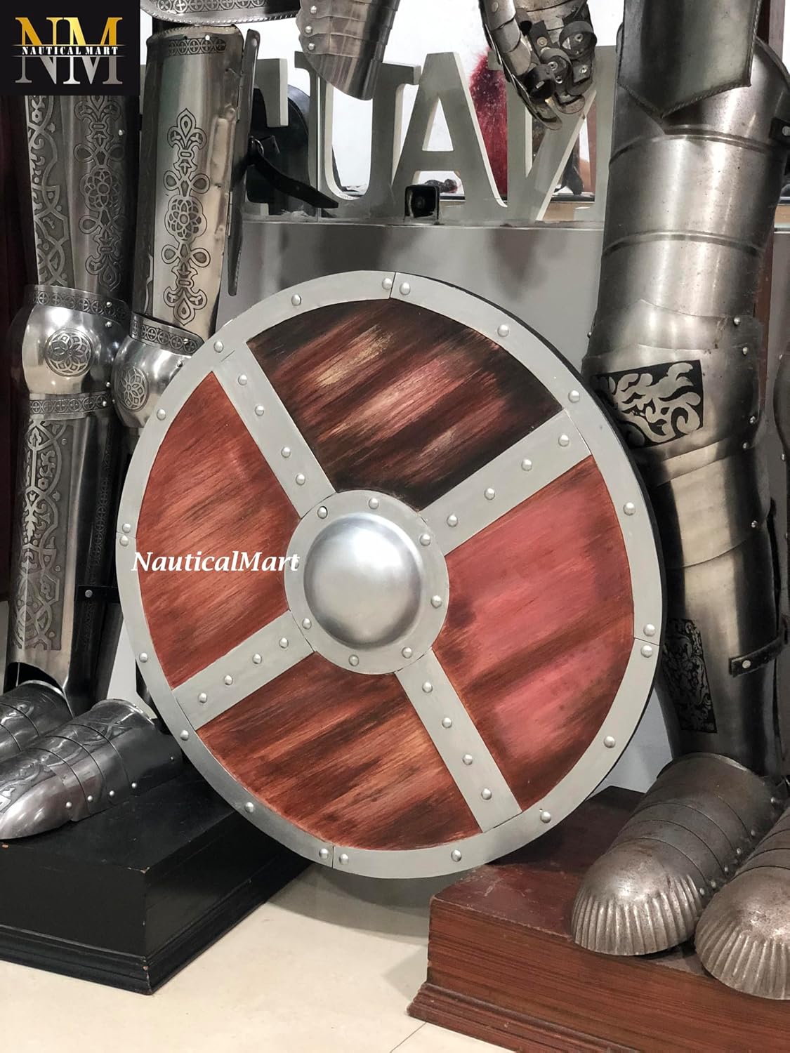 Medieval Vikings Round Wooden Shield - SCA/LARP/Norse/Norway/Antique/Armor