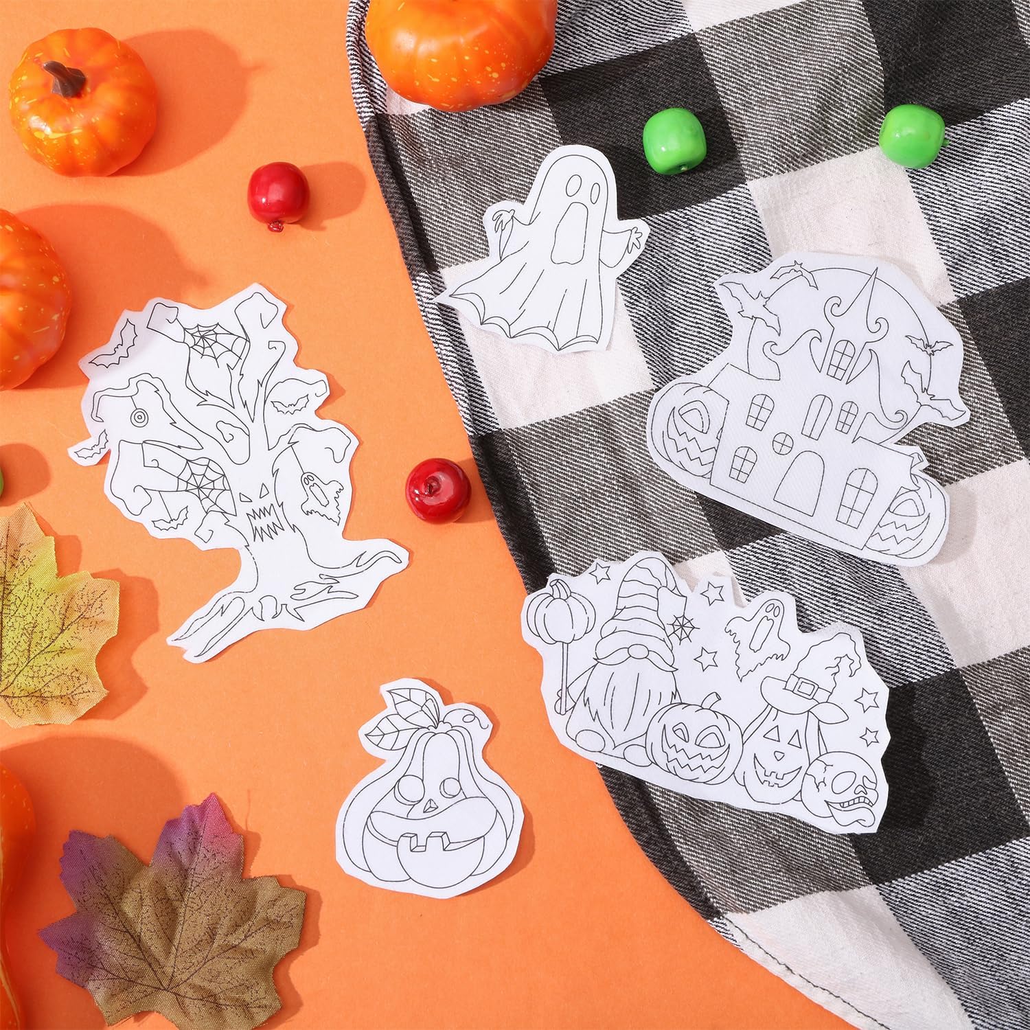 GLOBLELAND 4 Sheets Halloween Elements Water Soluble Hand Sewing Stabilizers for Fabric 11.6x8.2 Inch Embroidery Stitch Practice Embroidery Patterns Transfers for Embroidery Beginners