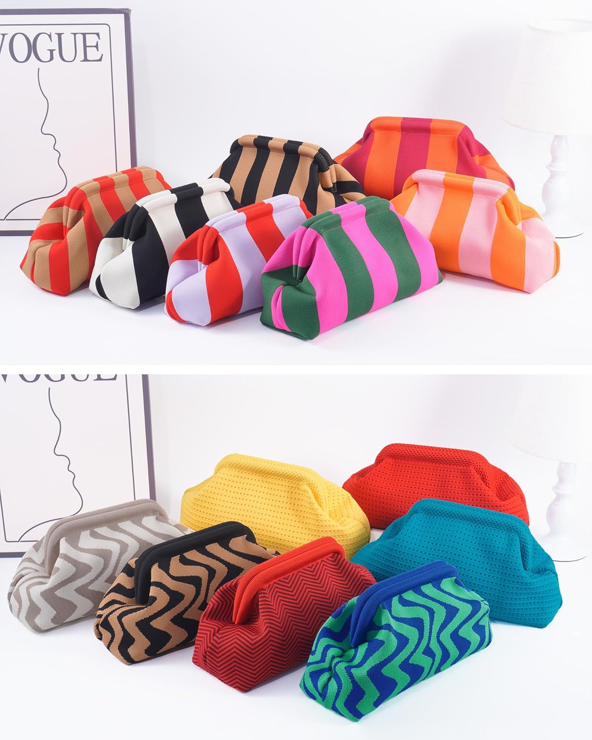 Woven Clutch Purses for Woman,Summer Beach Purse for Vacation, Woven Striped Dumpling Bag,Crochet Evening Handbag - Image 7