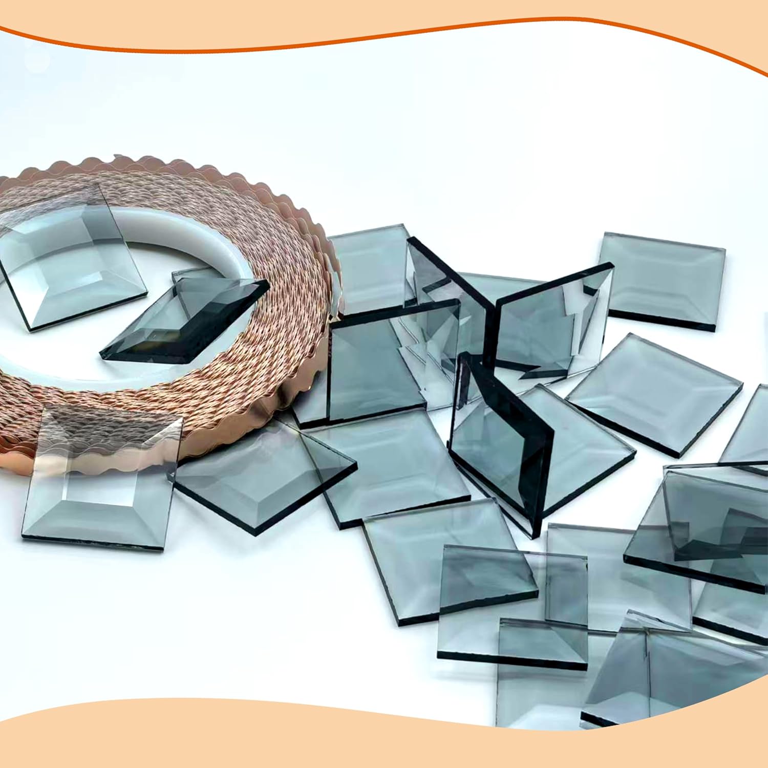 1.5" Beveled Glass Squares (30 Pcs) for Stained Glass Art & Mosaic Designs,Grey