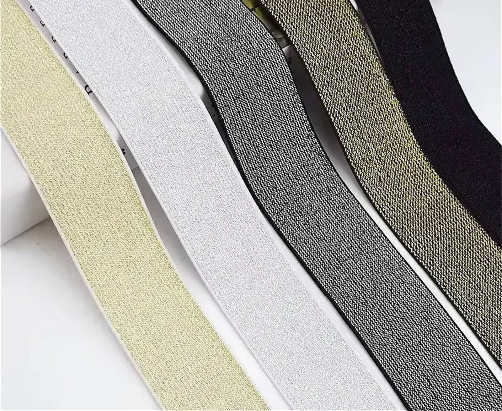 Cinta EláStica Costura 5/10M 10-50mm Banda Elástica Nailon | Bolso abrigo cinta de goma brillante pretina vestido cinturón accesorio de costura(Gold Black,10Meters,25mm)