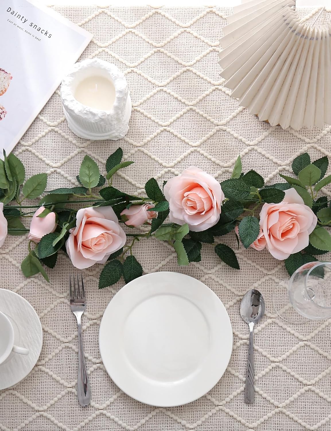 5pcs 40FT Rose Vines Faux Flower Garlands for Home Flower Vines Decor for Wedding Party Background Baby Showers Decor (Pink)