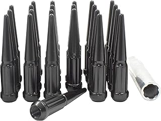 Wheel Accessories Parts 23 Pcs 1/2" Thread Lug Nuts Spike Spline Solid Metal Truck Spline 4.40" Long Black Chrome Fits 1984-12 Cherokee | 1966-86 CJ | 1993-10 Grand Cherokee | 1984-17 Wrangler