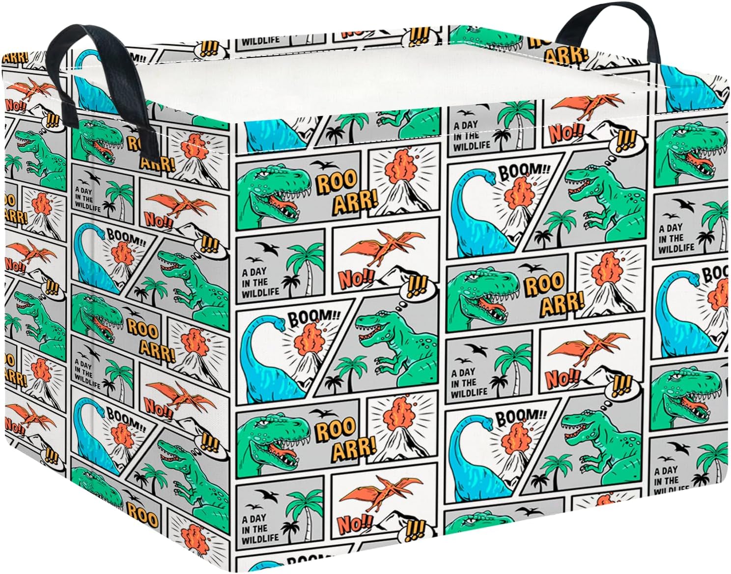 CLOCOR Rectangular Storage Bin,Waterproof Book Box,Room Decor(Comic Dinosaur)
