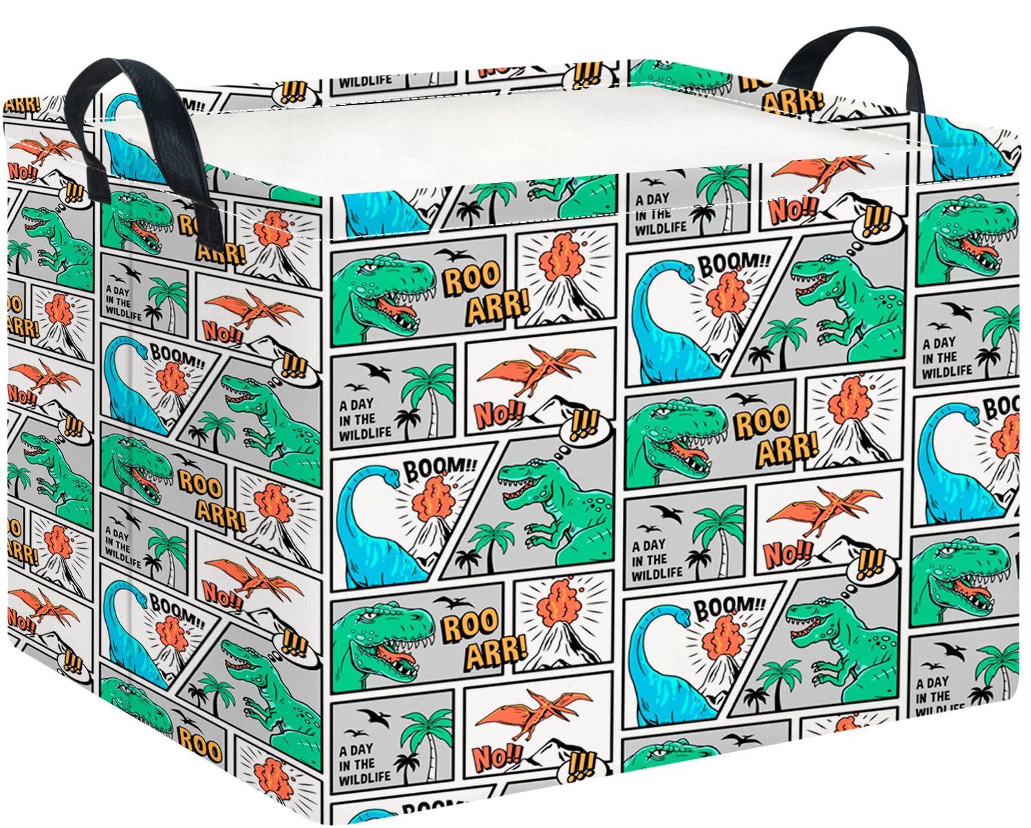 CLOCOR Rectangular Storage Bin,Waterproof Book Box,Room Decor(Comic Dinosaur)