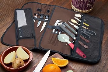 EVERPRIDE Chef Knife Roll Bag Holds 10 Knives Contains 2 Large Zippered Pockets for Meat Cleavers and Cooking Tools Durable Knife Carrier Case for Chefs and Culinary Students Knives Not Included