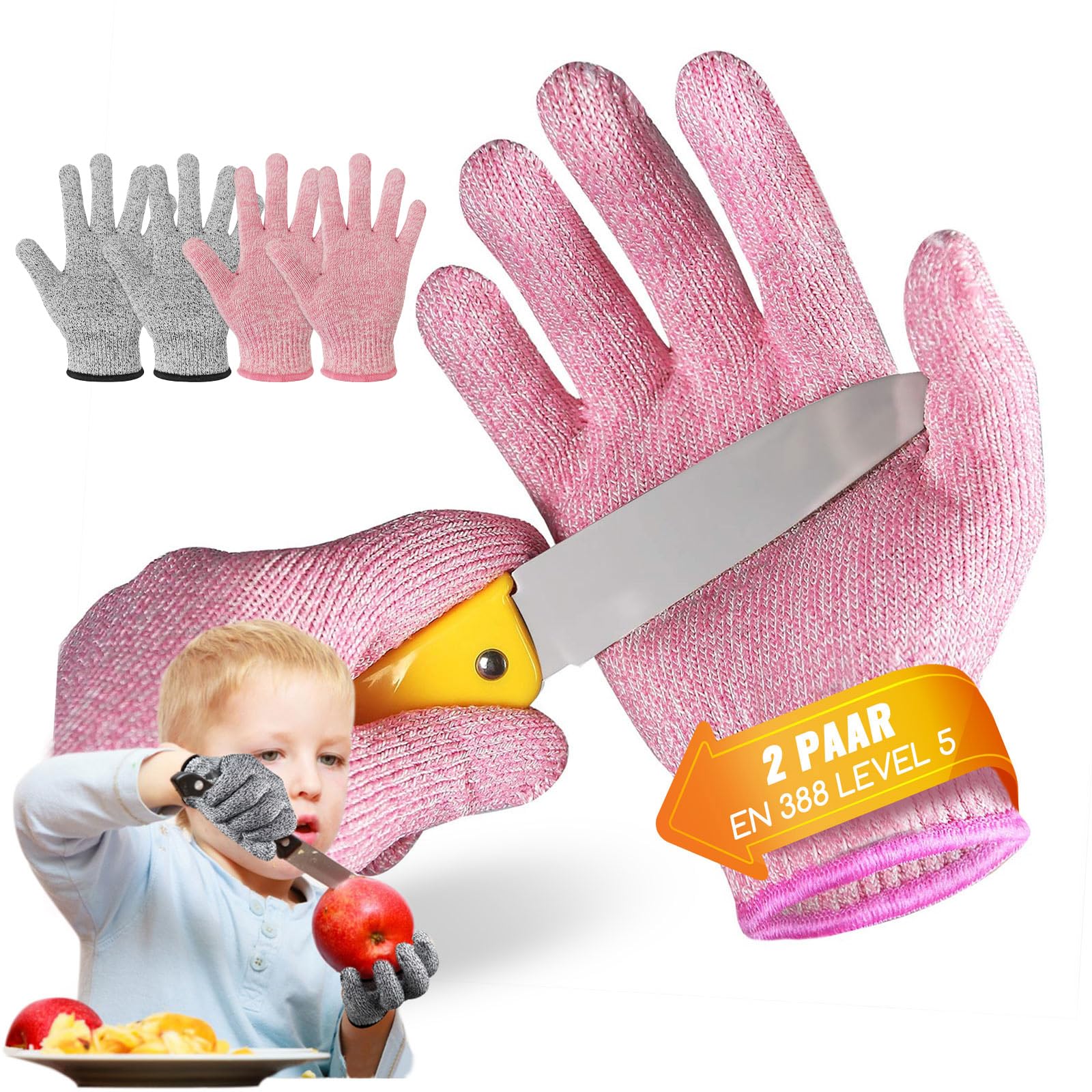 Migliore Wear 2 Paar Schnitzhandschuh Kinder, Level 5 Schutz Kinder Schnittfeste handschuhe, Schnittschutz Handschuhe Kinder Schnitzmesser Arbeitshandschuhe für 3-6 Jährige, 6-9 Jährige, 9-14 Jährige