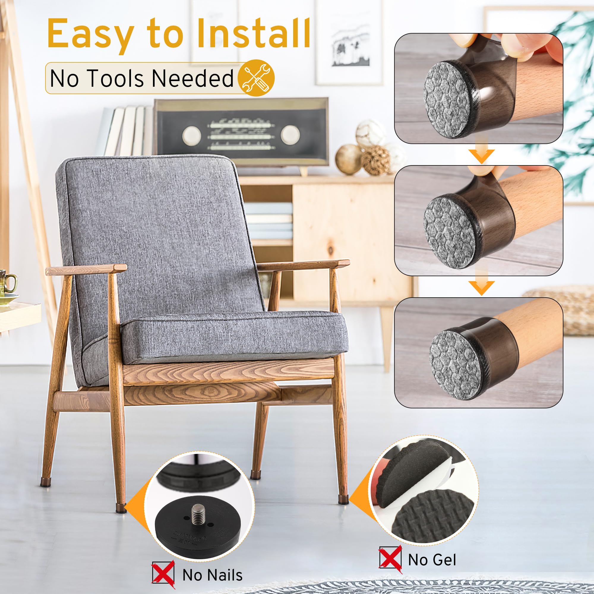 Protectores para patas de silla, protectores de suelo extra pequeños para madera dura, almohadillas de fieltro antideslizantes, fundas de silicona para tapas de 24 unidades