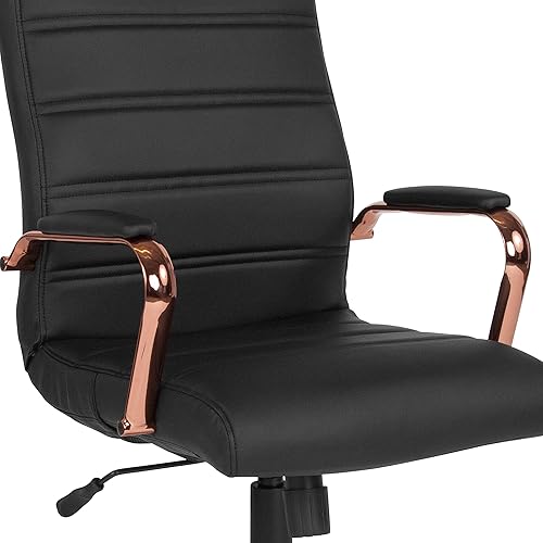 Miniatura 9 de Flash Furniture - Silla giratoria ejecutiva Whitney para oficina, con respaldo alto de LeatherSoft negro y montura color oro rosa, con reposabrazos