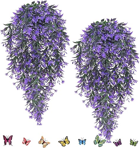 Waipfaru 2 helechos falsos, plantas colgantes artificiales con hojas más completas, plantas falsas con enredaderas de hiedra sintética, resistentes