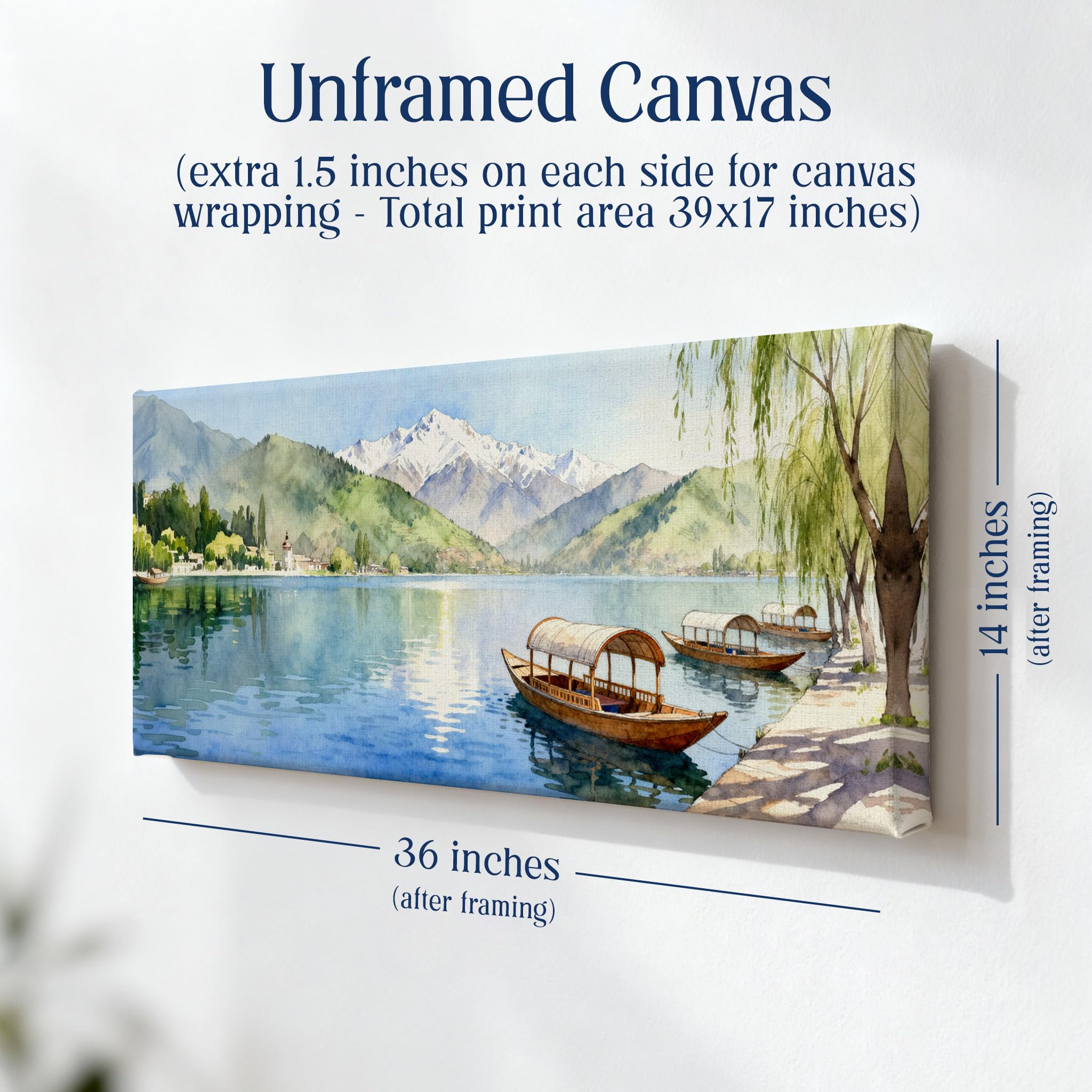 SoulAbiti Dal Lake Srinagar Unframed 36x14 inches Rolled Canvas Wall Expressionism Art UV Print Painting for Living Room, Bedroom & Office Decor Premium Gloss Vivid Fade-Resistant Print 1