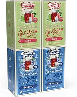 Southern Breeze Cold Brew Sweet Iced Tea with Black Tea and Zero Carbs Zero Sugar, 20 Individually Wrapped Tea Bags Pack of 4 (Guava and Blueberry)