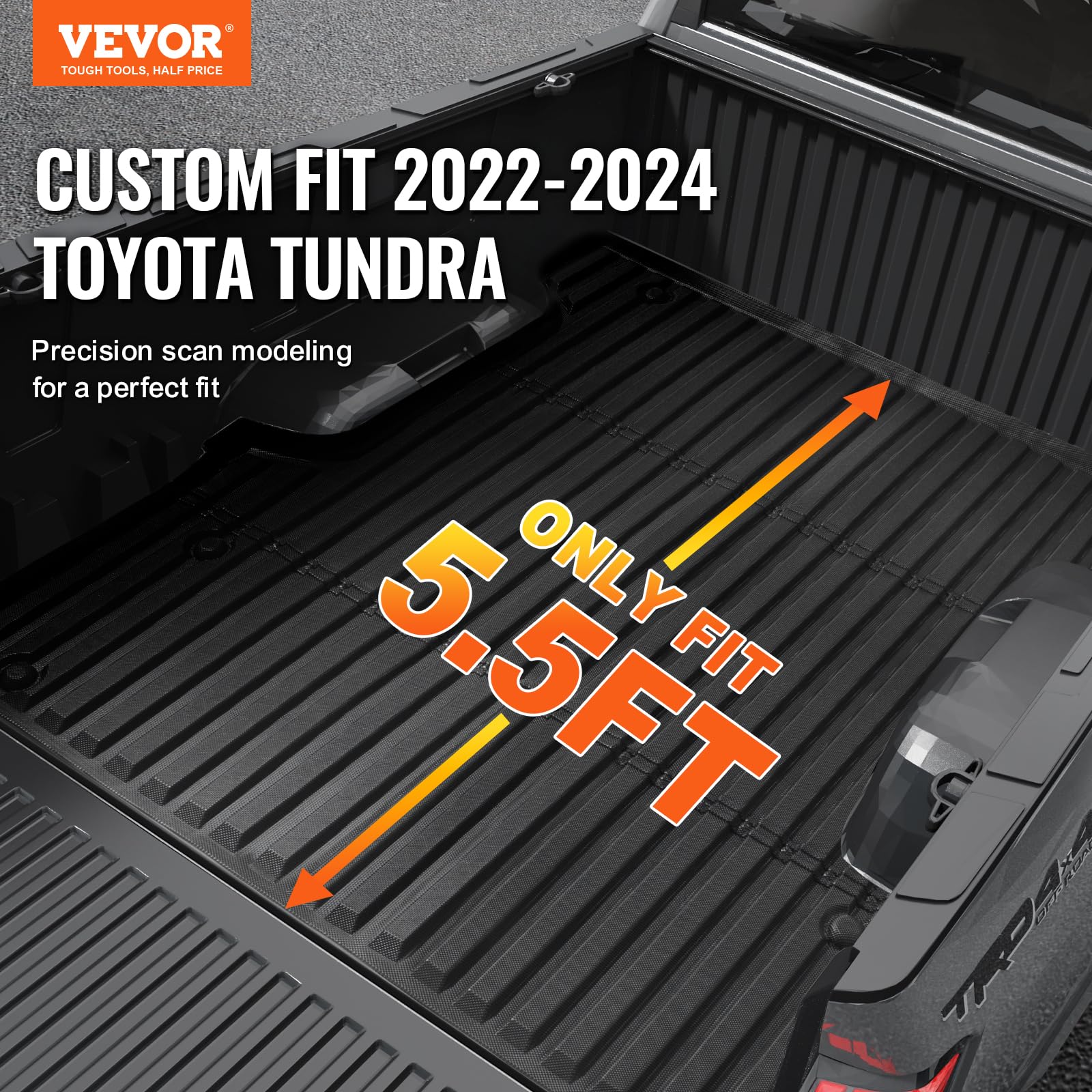 VEVOR Tappetino per Cassone di Camion, Compatibile con Toyota Tundra 2022-2024, Tappetino per Cassone Resistente per Cassoni 167,64 cm Accessori per Auto, Protezione in Tutte Condizioni Atmosferiche