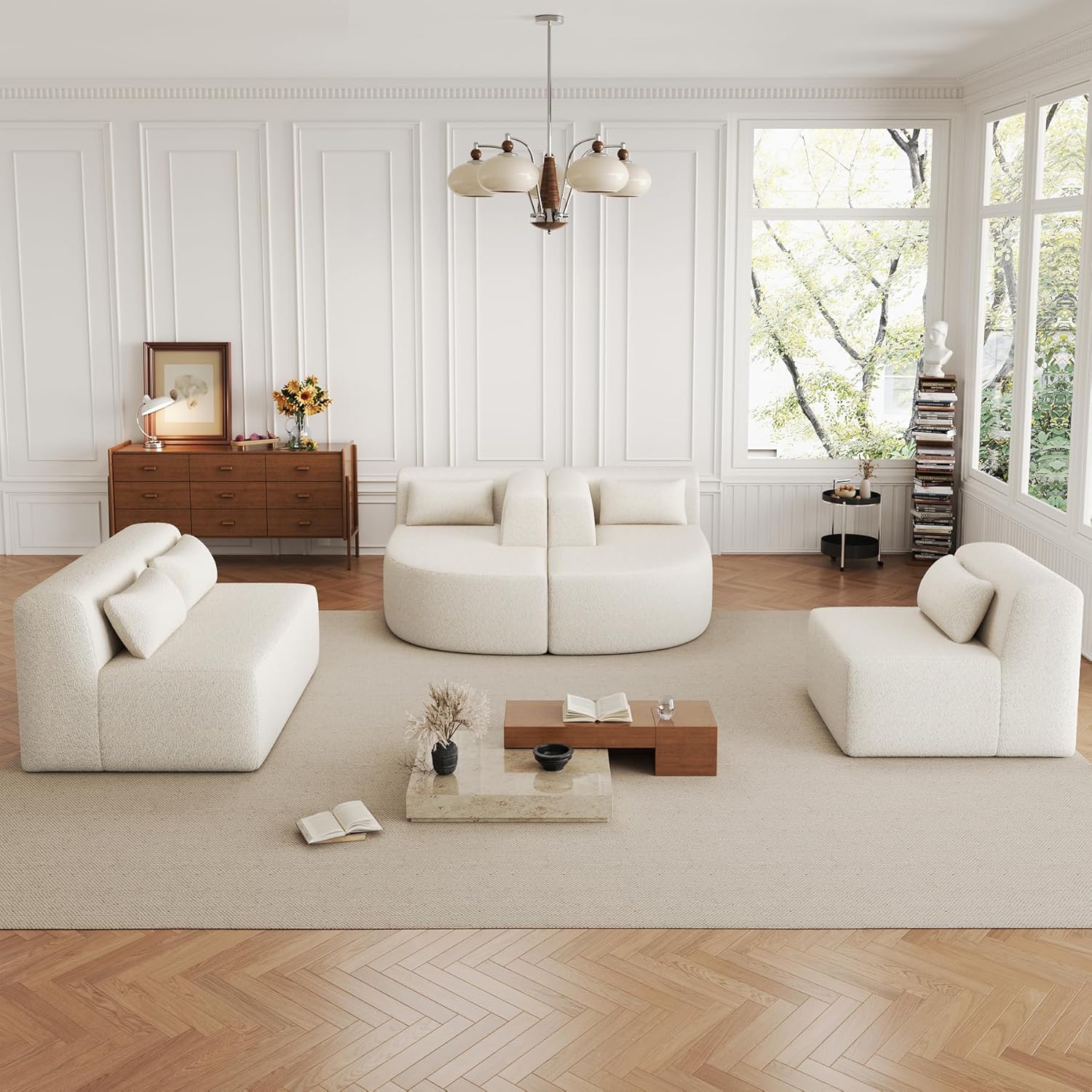Oversized Modular Sectional Couch for Living Room, 143'' Modern Boucle Cloud Sofa with L-Shape Chaise, Deep Seat Comfy Upholstered Couches Minimalist Sleeper Sofa for Apartment, Beige