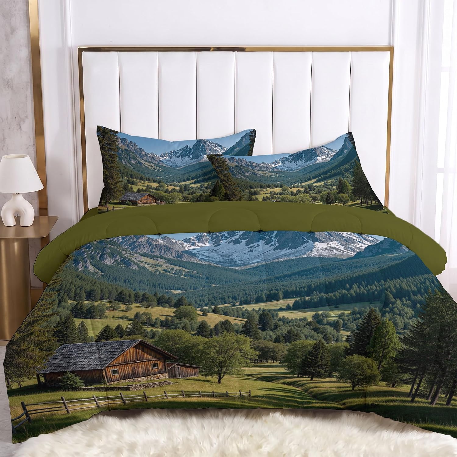 Lush Vegetation Comforter Set King Size, Valley Forest Bedding Set for Girls Boys, Dark Green Quilt Bed 104"X90" Bedding Comforter Sets with 2 Pillowcase Room Decor