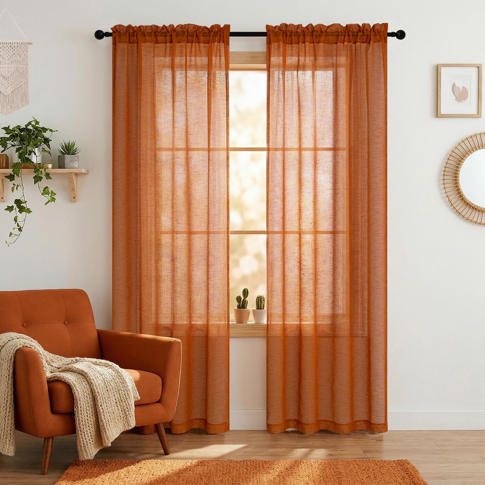 MYSTIC-HOME Tende velate Tortora 63 Pollici di Lunghezza, Tende in Voile con Tasca per Asta, Pannelli per Tende Semi pieghettate per finestre per Cortile, Patio, Set di 2, 52x 63