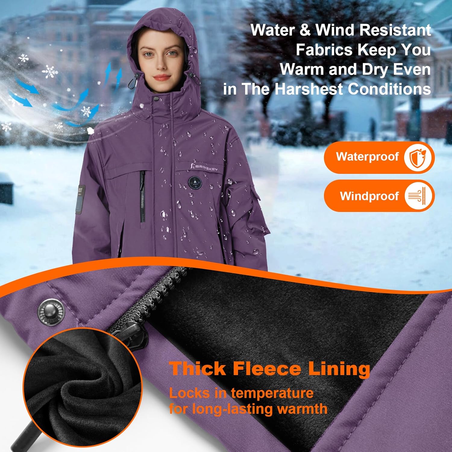 Heated Jacket for Women with Fleece Lining 12000mAh Battery Windproof Waterproof Women's Heated Coat Skiing Hunting - Image 5