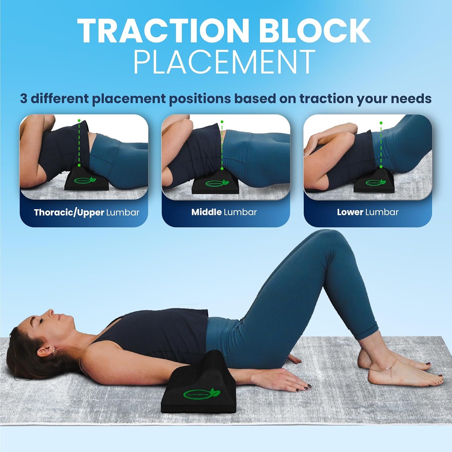 Lumia Wellness Lumbar Traction Block, Chiropractic Back Stretcher for Pain Relief, Lumbar Decompression, Lumbar Lordosis & Thoracic Kyphosis Correction - Image 3