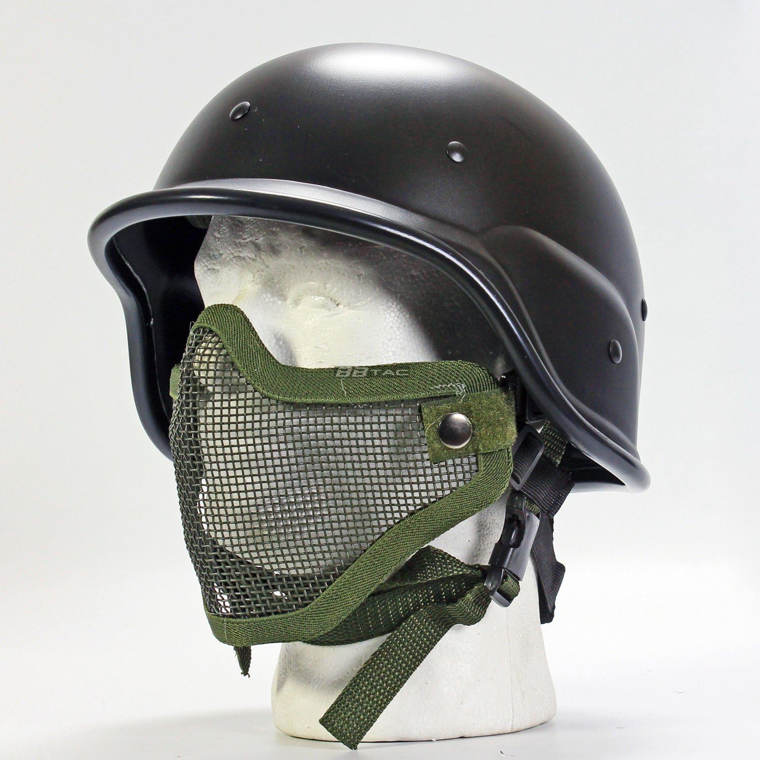 BBTac Protection Mask Combo Package 2 in 1 - Protection Half face Black Metal mesh mask + PASGT Airsoft Protection Helmet Black