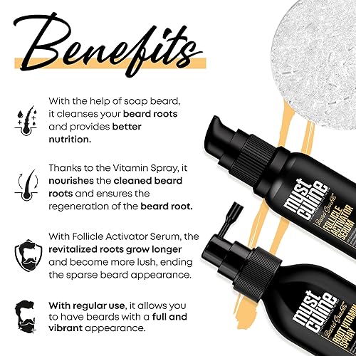 Miniatura 3 de Kit de crecimiento de barba para hombres, con suero y bolígrafo activador de folículos, spray de vitaminas para raíces, barra de champú