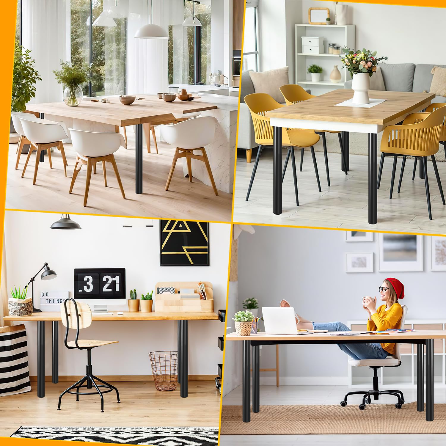Juego de 8 patas de mesa de metal negro, altura regulable (71-110 cm) para muebles con tornillos, soporta hasta 200 kg, para sofás, patas de muebles, escritorios